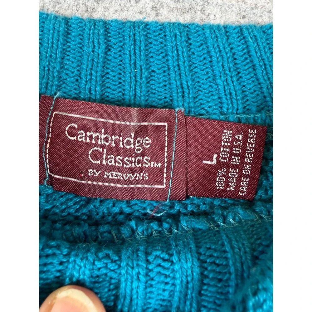 Cambridge Classics Sweater Mens Large Teal Vintage 80s 90s Cotton Textured Knit